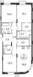 3-BD Apartment Sale, 100.7平方米 at Rezidentsii Skolkovo, Kashtanovaya ulitsa, 1, rabochiy posyolok Zarechye, Odintsovskiy City District, Moscow Region, Russia #2
