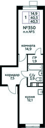 Apartment Sale, 40.3平方米 at Tsvetochnye Poliany, kvartal № 23, Filimonkovskoye Municipal Formation, Moscow, Russia #4