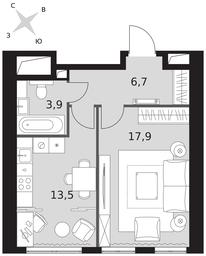 1-BD Apartment Sale, 42平方米 at Arkhitektor, Akademika Volgina Street, 2Д, Moscow, Russia #3