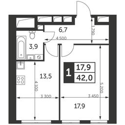 1-BD Apartment Sale, 42平方米 at Arkhitektor, Akademika Volgina Street, 2Д, Moscow, Russia #2