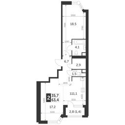 2-BD Apartment Sale, 63.4平方米 at Arkhitektor, Akademika Volgina Street, 2Д, Moscow, Russia #2