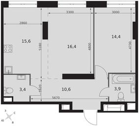 2-BD Apartment Sale, 64.3平方米 at Arkhitektor, Akademika Volgina Street, 2Д, Moscow, Russia #4