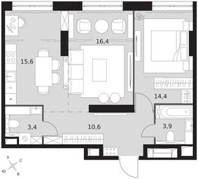 2-BD Apartment Sale, 64.3平方米 at Arkhitektor, Akademika Volgina Street, 2Д, Moscow, Russia #3