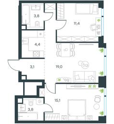 2-BD Apartment Sale, 61.4平方米 at Level Michurinskiy, Озёрная улица, вл1, Москва, Россия #2 2-BD Apartment Sale, 61.4平方米 at Level Michurinskiy, Озёрная улица, вл1, Москва, Россия #2