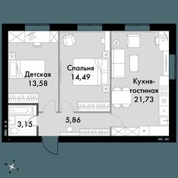 2-BD Apartment Sale, 58.9平方米 at Park Aprel, ulitsa Park Aprel, 1, Aprelevka, Naro-Fominskiy City District, Moscow Region, Russia #2