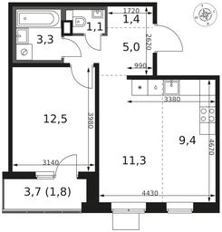 2-BD Apartment Sale, 45.8 sq. m. at 1 Himkinskij, zhiloy kompleks 1-y Khimkinskiy, kvartal Mezhdunarodny, mikrorayon Klyazma-Starbeyevo, Khimki, Moscow Region, Russia #4