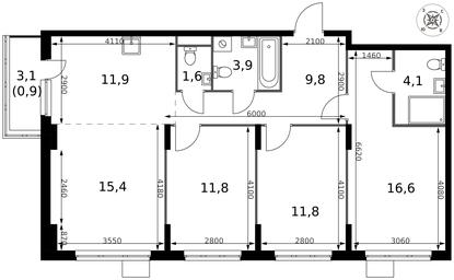 Продажа 4-комн. квартиры, 87,8 м² в ЖК «Первый Донской», жилой микрорайон Сапроново, деревня Сапроново, Ленинский городской округ, Московская область, Россия #4
