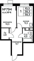 Apartment Sale, 38.3平方米 at Tsvetochnye Poliany, kvartal № 23, Filimonkovskoye Municipal Formation, Moscow, Russia #4