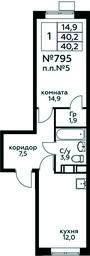 Apartment Sale, 40.2平方米 at Tsvetochnye Poliany, kvartal № 23, Filimonkovskoye Municipal Formation, Moscow, Russia #4