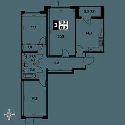 3-BD Apartment Sale, 84平方米 at Pervyi Leningradskiy, Pervy Leningradskiy Residential Complex, Moscow, Russia #2