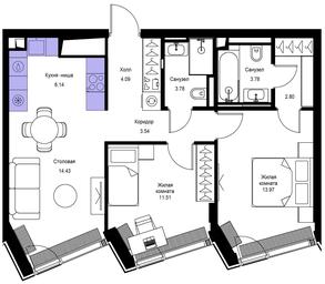 2-BD Apartment Sale, 63.85平方米 at Mod, 4th Maryinoy Roschi Street, 12с9, Moscow, Russia #2 2-BD Apartment Sale, 63.85平方米 at Mod, 4th Maryinoy Roschi Street, 12с9, Moscow, Russia #2