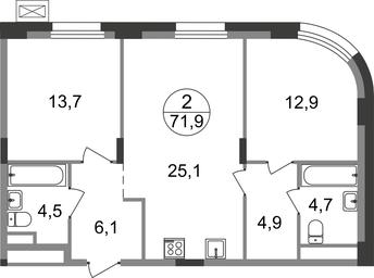 2-BD Apartment Sale, 71.9 sq. m. at Rezidentsii Skolkovo, Kashtanovaya ulitsa, 1, rabochiy posyolok Zarechye, Odintsovskiy City District, Moscow Region, Russia #2