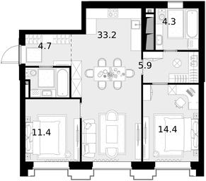 2-BD Apartment Sale, 80 sq. m. at Vysotka na Zhukova, Demyana Bednogo Street, вл24, Moscow, Russia #3 2-BD Apartment Sale, 80 sq. m. at Vysotka na Zhukova, Demyana Bednogo Street, вл24, Moscow, Russia #3