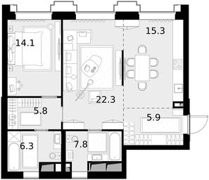 2-BD Apartment Sale, 77.5 sq. m. at Vysotka na Zhukova, Demyana Bednogo Street, вл24, Moscow, Russia #3 2-BD Apartment Sale, 77.5 sq. m. at Vysotka na Zhukova, Demyana Bednogo Street, вл24, Moscow, Russia #3