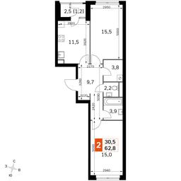 2-BD Apartment Sale, 62.8 sq. m. at Sky Garden, Stroitelny Drive, 9с6, Moscow, Russia #2