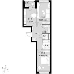 2-BD Apartment Sale, 62.8 sq. m. at Sky Garden, Stroitelny Drive, 9с6, Moscow, Russia #3