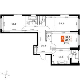 3-BD Apartment Sale, 89.8平方米 at Sky Garden, Stroitelny Drive, 9с6, Moscow, Russia #2