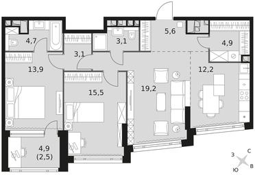 3-BD Apartment Sale, 84.7 sq. m. at Rotterdam, Varshavskoye Highway, 37Ак1с2, Moscow, Russia #3