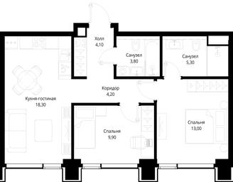 2-BD Apartment Sale, 58.6平方米 at Multikvartal CITYZEN, Vishnyovaya Street, Moscow, Russia #3