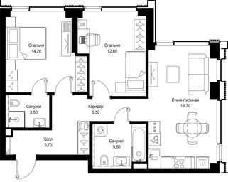 2-BD Apartment Sale, 66.8平方米 at Multikvartal CITYZEN, Vishnyovaya Street, Moscow, Russia #4