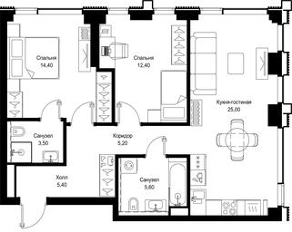 2-BD Apartment Sale, 71.5 sq. m. at Multikvartal CITYZEN, Vishnyovaya Street, Moscow, Russia #4