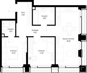2-BD Apartment Sale, 64 sq. m. at Multikvartal CITYZEN, Vishnyovaya Street, Moscow, Russia #3