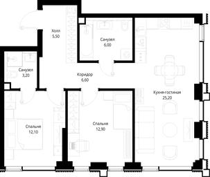 2-BD Apartment Sale, 71.5 sq. m. at Multikvartal CITYZEN, Vishnyovaya Street, Moscow, Russia #3