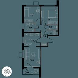 3-BD Apartment Sale, 63.1 sq. m. at Pervy Donskoj, zhiloy mikrorayon Sapronovo, derevnya Sapronovo, Leninskiy City District, Moscow Region, Russia #3