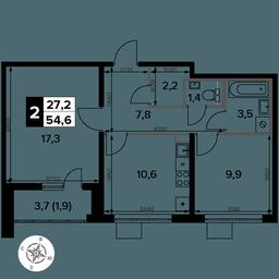 2-BD Apartment Sale, 54.6 sq. m. at Pervy Donskoj, zhiloy mikrorayon Sapronovo, derevnya Sapronovo, Leninskiy City District, Moscow Region, Russia #2