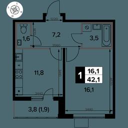 1-BD Apartment Sale, 42.1 sq. m. at Pervy Donskoj, zhiloy mikrorayon Sapronovo, derevnya Sapronovo, Leninskiy City District, Moscow Region, Russia #4