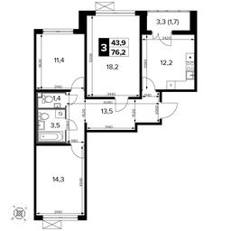 3-BD Apartment Sale, 76.4 sq. m. at Pervyi Leningradskiy, Pervy Leningradskiy Residential Complex, Moscow, Russia #4