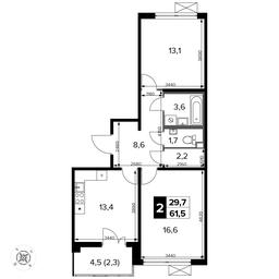 2-BD Apartment Sale, 61.4平方米 at Pervyi Leningradskiy, Pervy Leningradskiy Residential Complex, Moscow, Russia #4