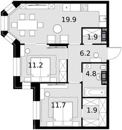 2-BD Apartment Sale, 62.4平方米 at Teatralnyi Kvartal, Rotmistrova Street, 2, Moscow, Russia #3 2-BD Apartment Sale, 62.4平方米 at Teatralnyi Kvartal, Rotmistrova Street, 2, Moscow, Russia #3