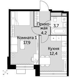 1-BD Apartment Sale, 38.2平方米 at Datskiy Kvartal, Datskiy Kvartal Residential Complex, posyolok Nagornoye, Mytishi Urban District, Moscow Region, Russia #3