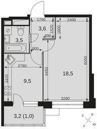 1-BD Apartment Sale, 36.1 sq. m. at Datskiy Kvartal, Datskiy Kvartal Residential Complex, posyolok Nagornoye, Mytishi Urban District, Moscow Region, Russia #4