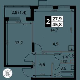 Продажа 2-комн. квартиры, 45,8 м² в ЖК «Первый Донской», жилой микрорайон Сапроново, деревня Сапроново, Ленинский городской округ, Московская область, Россия #2