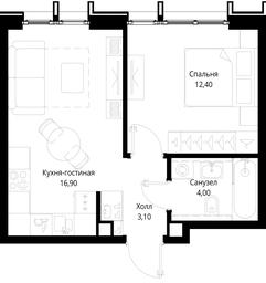 1-BD Apartment Sale, 36.4平方米 at Multikvartal CITYZEN, Vishnyovaya Street, Moscow, Russia #2