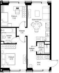 2-BD Apartment Sale, 58.4 sq. m. at Multikvartal CITYZEN, Vishnyovaya Street, Moscow, Russia #4