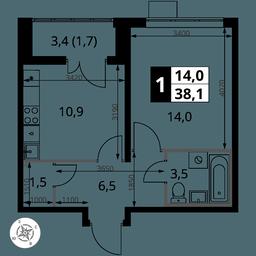 1-BD Apartment Sale, 38.1 sq. m. at Pervy Yuzhny, zhiloy kompleks Pervy Yuzhny, Leninskiy City District, Moscow Region, Russia #2