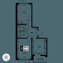 2-BD Apartment Sale, 60.8 sq. m. at Pervy Yuzhny, zhiloy kompleks Pervy Yuzhny, Leninskiy City District, Moscow Region, Russia #4