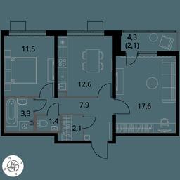 2-BD Apartment Sale, 58.5平方米 at Pervy Yuzhny, zhiloy kompleks Pervy Yuzhny, Leninskiy City District, Moscow Region, Russia #3