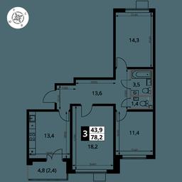 3-BD Apartment Sale, 78.2 sq. m. at Pervy Yuzhny, zhiloy kompleks Pervy Yuzhny, Leninskiy City District, Moscow Region, Russia #4