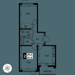 2-BD Apartment Sale, 61.4 sq. m. at Pervy Yuzhny, zhiloy kompleks Pervy Yuzhny, Leninskiy City District, Moscow Region, Russia #2