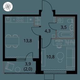 1-BD Apartment Sale, 34.4 sq. m. at Pervy Yuzhny, zhiloy kompleks Pervy Yuzhny, Leninskiy City District, Moscow Region, Russia #3