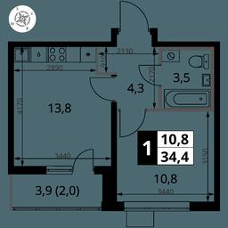 1-BD Apartment Sale, 34.4 sq. m. at Pervy Yuzhny, zhiloy kompleks Pervy Yuzhny, Leninskiy City District, Moscow Region, Russia #2