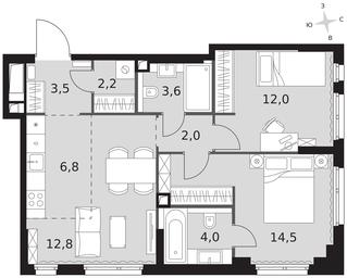 3-BD Apartment Sale, 61.4 sq. m. at Sydney City, Shenogina Street, 2, Moscow, Russia #3
