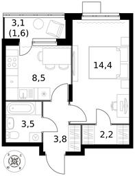 1-BD Apartment Sale, 34平方米 at Pervy Donskoj, zhiloy mikrorayon Sapronovo, derevnya Sapronovo, Leninskiy City District, Moscow Region, Russia #3