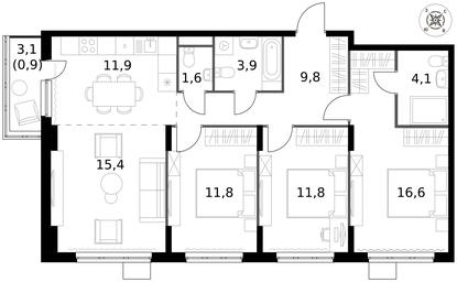 Продажа 4-комн. квартиры, 87,8 м² в ЖК «Первый Донской», жилой микрорайон Сапроново, деревня Сапроново, Ленинский городской округ, Московская область, Россия #3