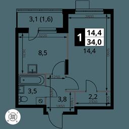 Продажа 1-комн. квартиры, 34 м² в ЖК «Первый Донской», жилой микрорайон Сапроново, деревня Сапроново, Ленинский городской округ, Московская область, Россия #2