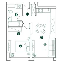 1-BD Apartment Sale, 49.5 sq. m. at Very, Botanicheskaya Street, 29, Moscow, Russia #3